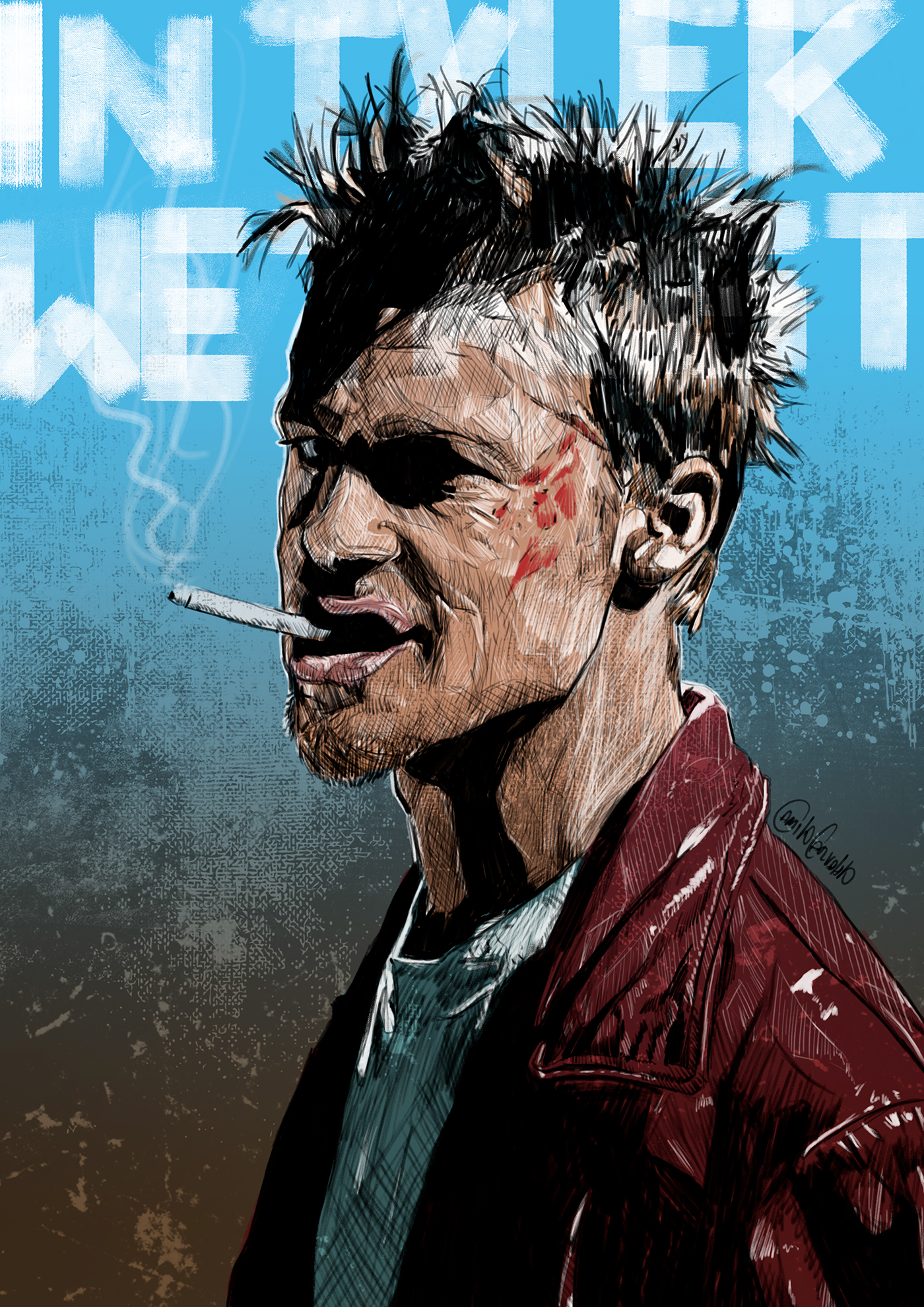 Brad Pitt Tyler Durden fight club joe david fincher In Tyler We trust ILLUSTRATION  Fan Art movie