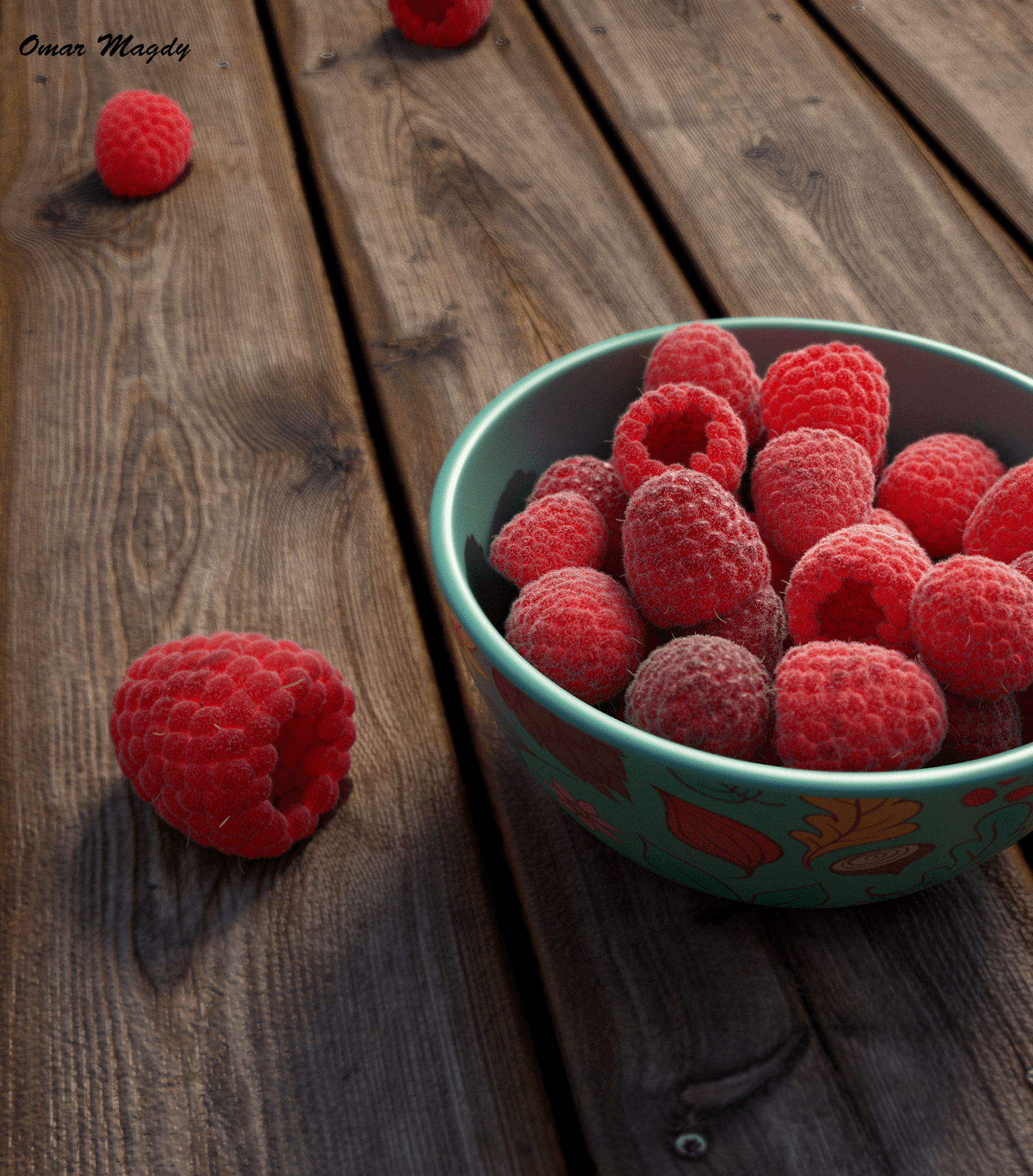 Maya Zbrush rendering 3D 2D stilllife realictic raspberry