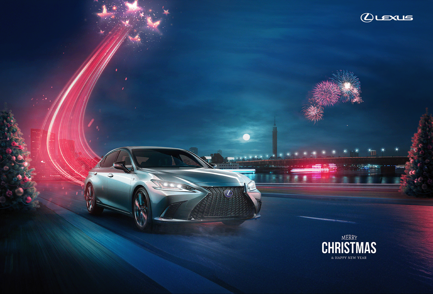 Advertising  artwork automotive   car egypt Lexus maniplation Merry Christmas new year night
