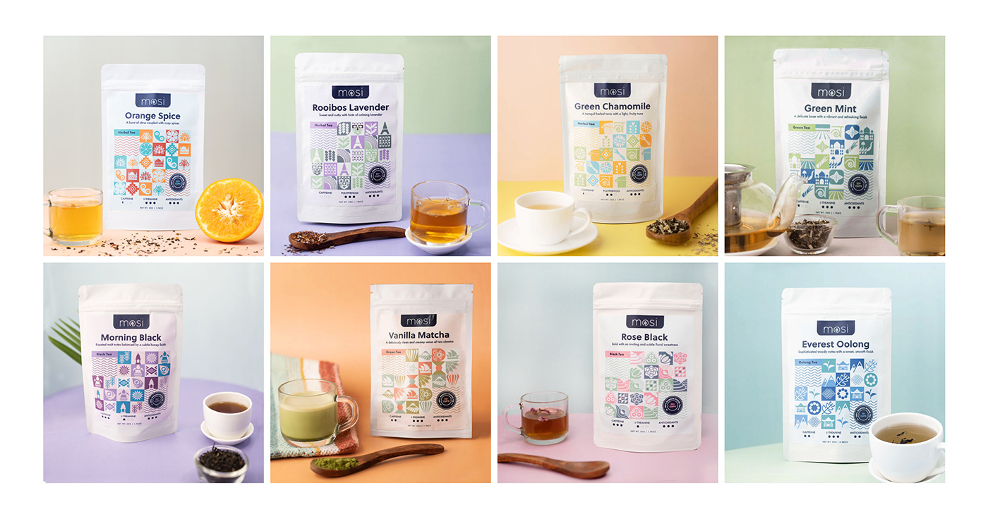 design Digital Art  icons ILLUSTRATION  package design  Packaging Pouch Packaging product design  tea Tea Packaging
