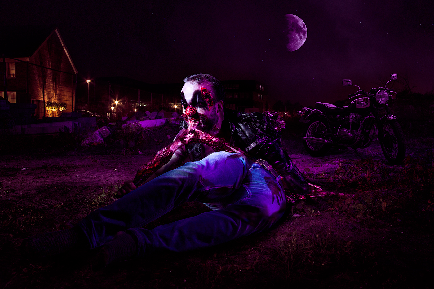 Halloween portrait man walking dead Composite studio gels biker night