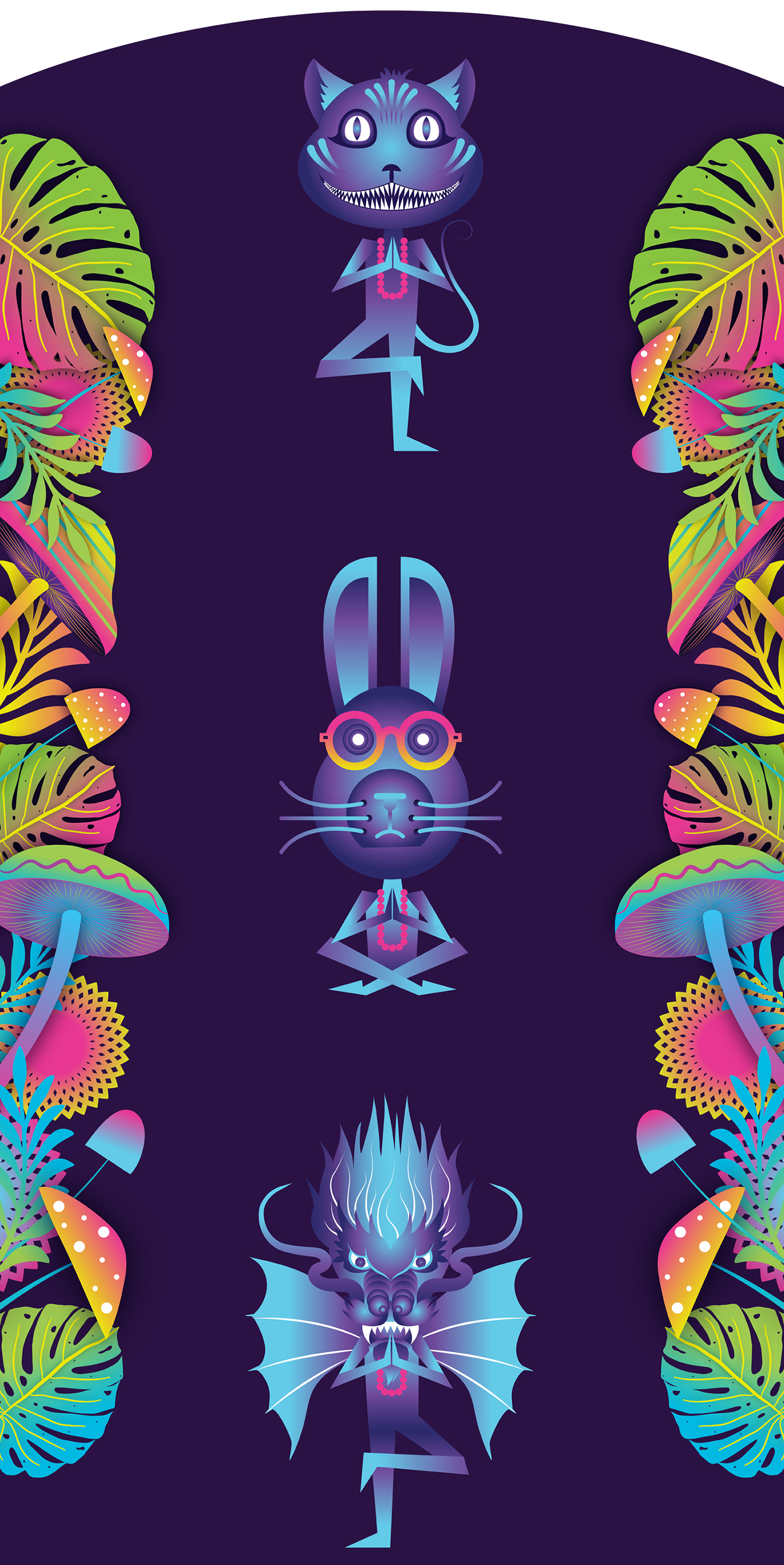 alice in wonderland vector wonderland shrooms psychedelic Ps25Under25 Elle Magazine Mandala avatar meditation cheshire jabberwocky Mr.Rabbit trippy Vector Illustration