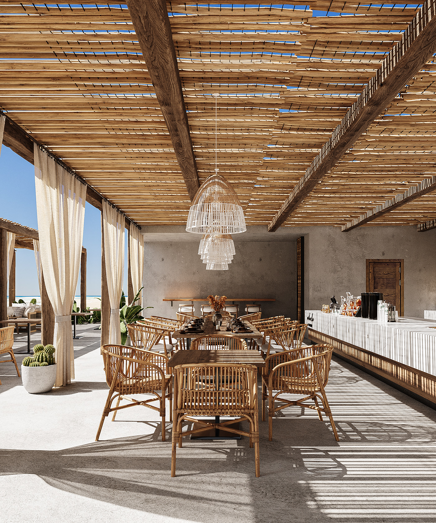 cafe restaurant interiordesign visualization Render 3dsmax sea design beach Outdoor