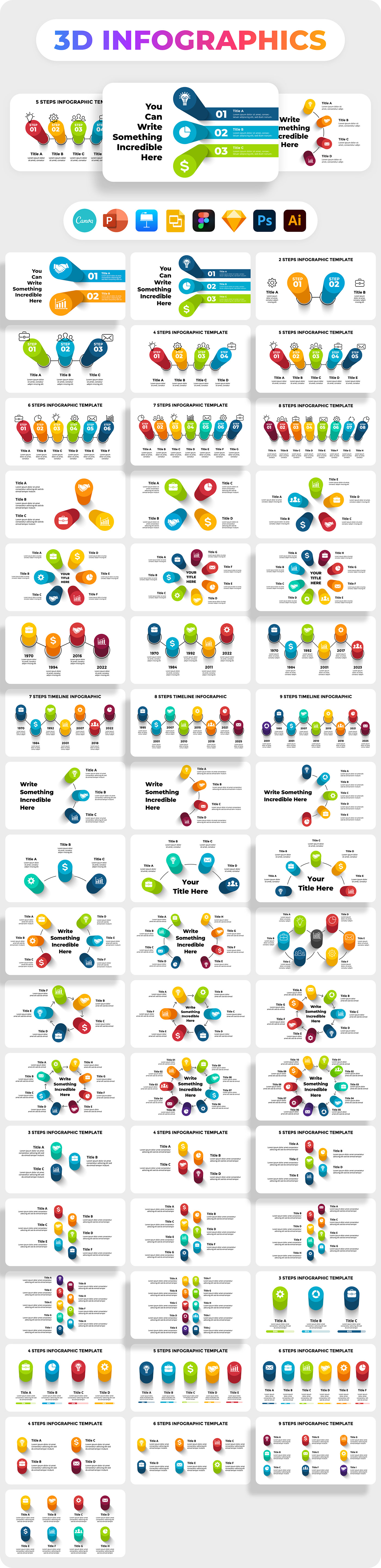 3D infographic Powerpoint canva Keynote Figma presentation infographics 3d infographic chart