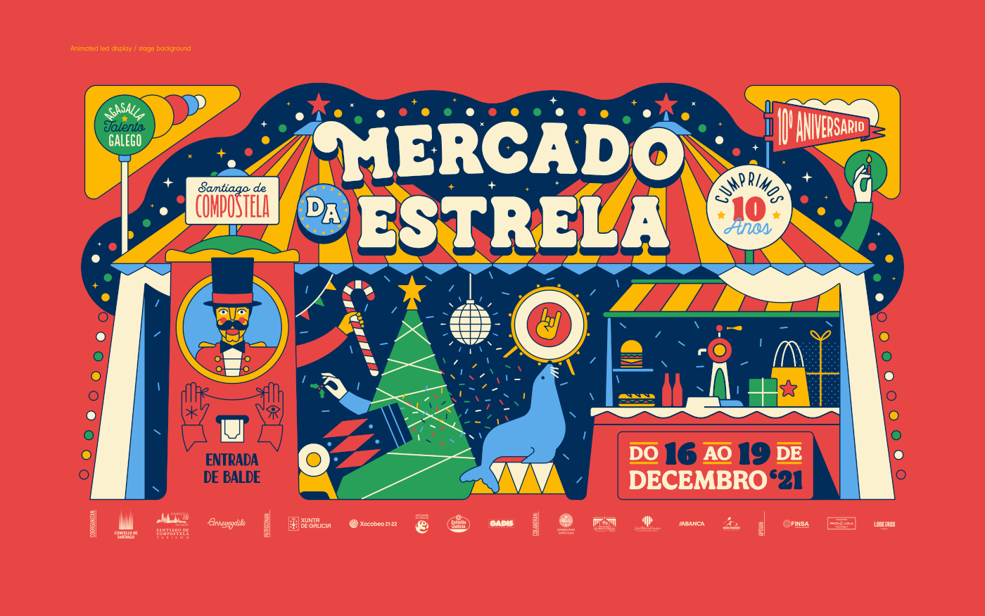 Christmas christmas street market Circus design flat graphic design  ILLUSTRATION  poster vector