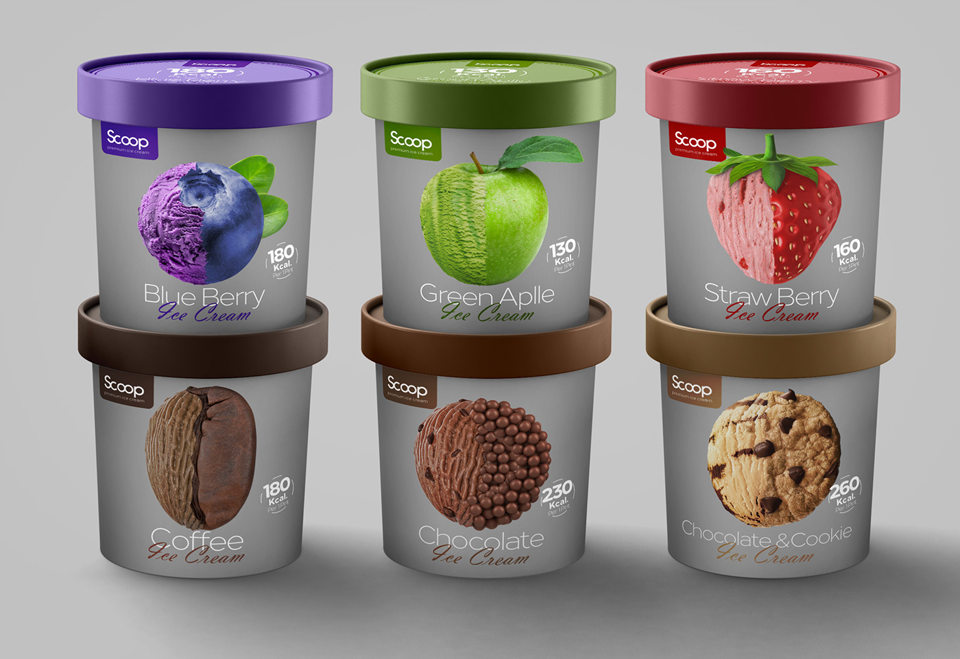 ice cream Packaging design branding  Fruit apple blueberry strawberry Coffee chocolate