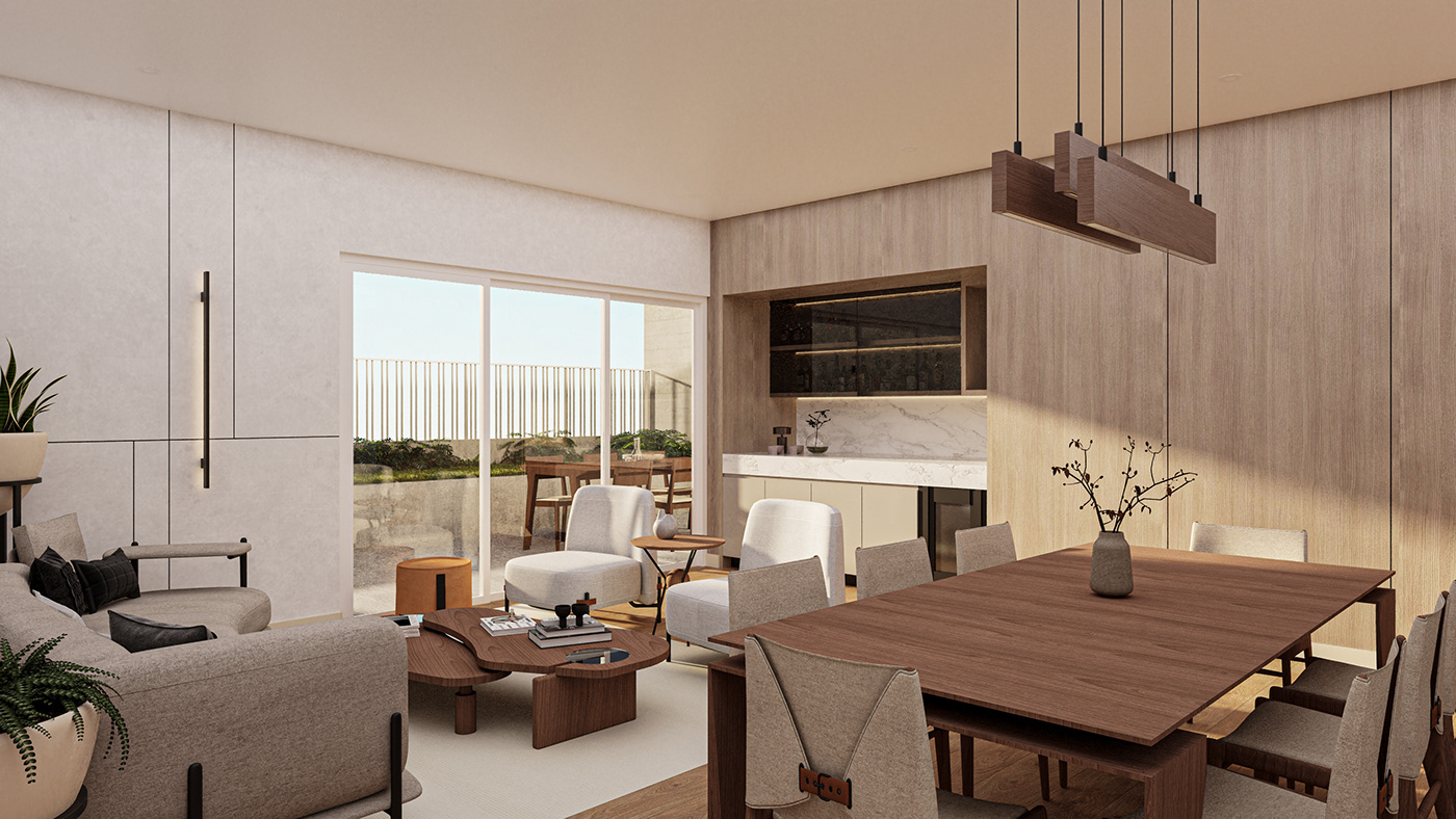 living room dining room interior design  architecture Render 3ds max corona visualization modern archviz