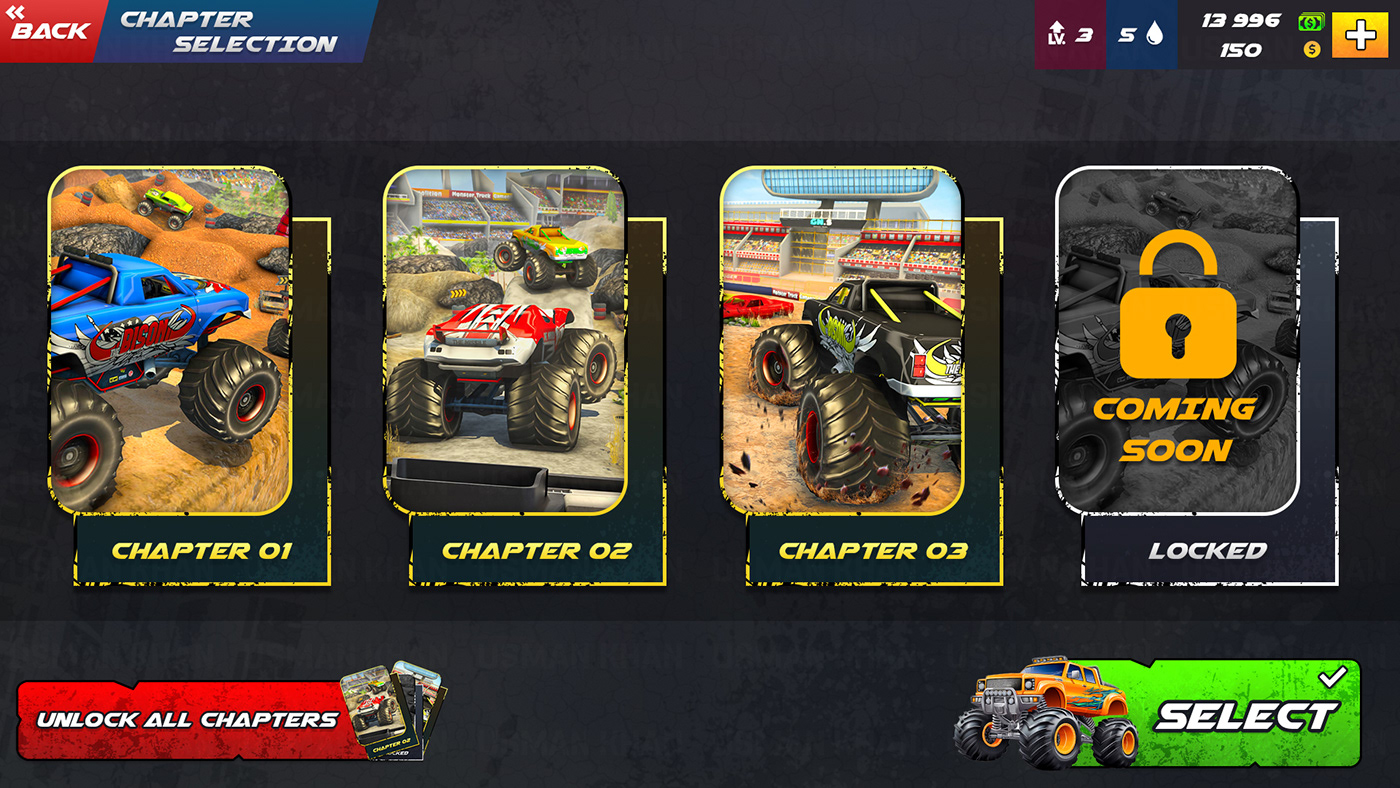 Real monster Truck Offroad game UI/UX ui design