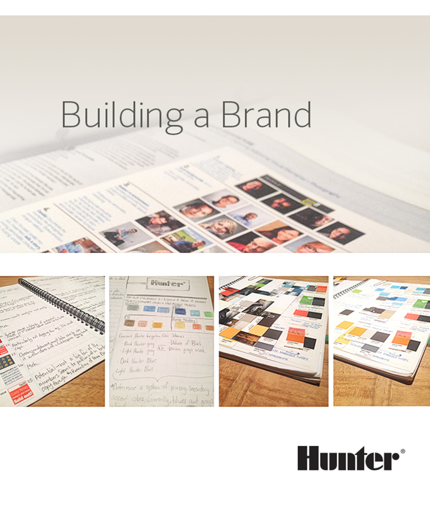 Hunter Blue brochures environmental design package product illustrations type typrographic design mood board research brand hunter corporate Solution