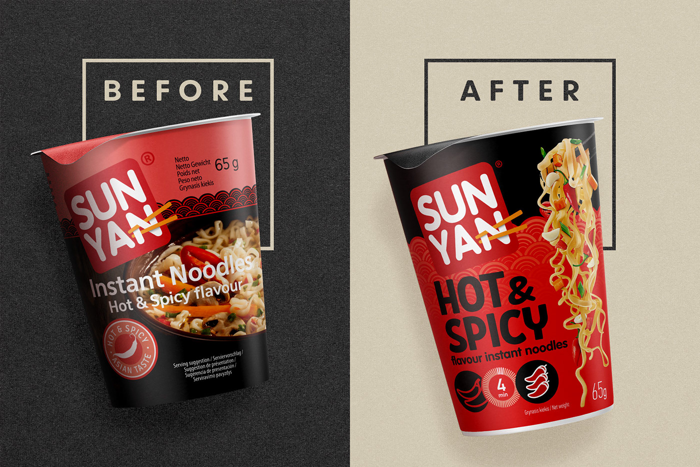 Asian Food instant noodles noodles package Packaging packaging design Packaging redesign Packaging Refresh Pasta sun yan