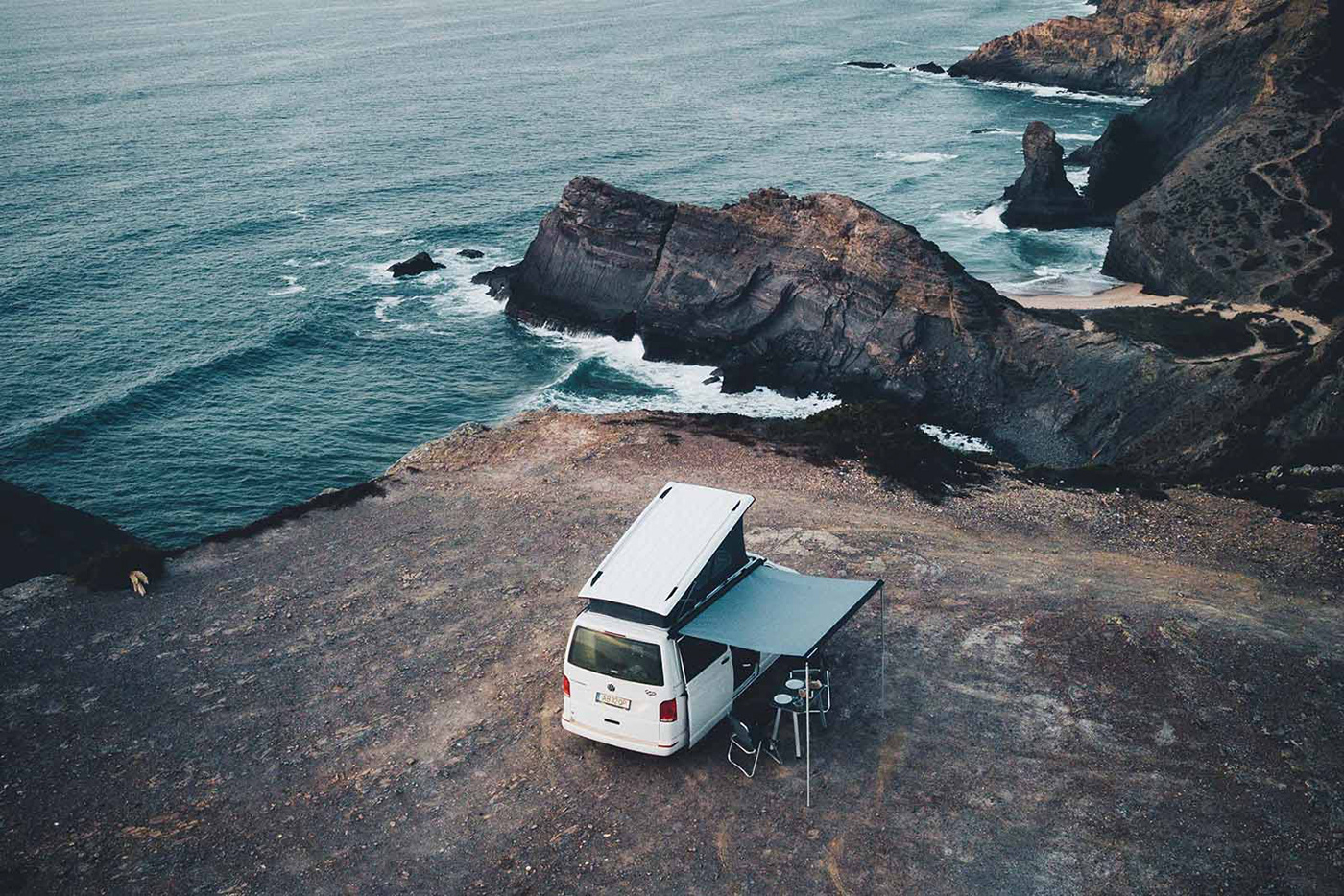 Camper van in Portugal overlooking ocean