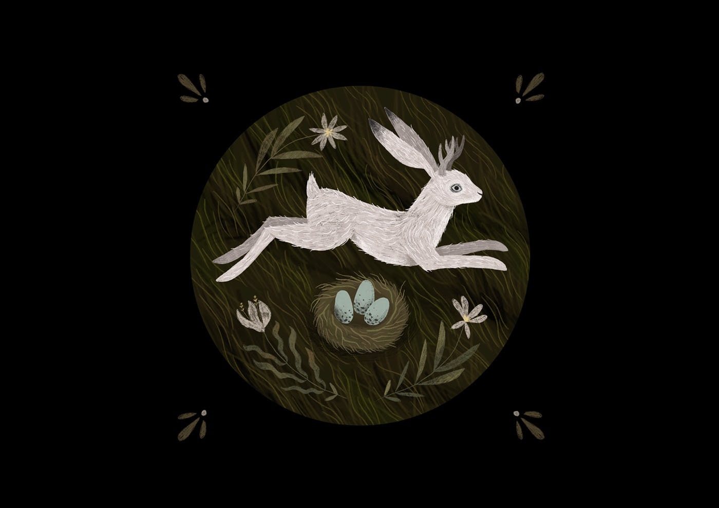 Character design  deer goddess jackalope midsummer Ostara Pagan Art spring whimsical