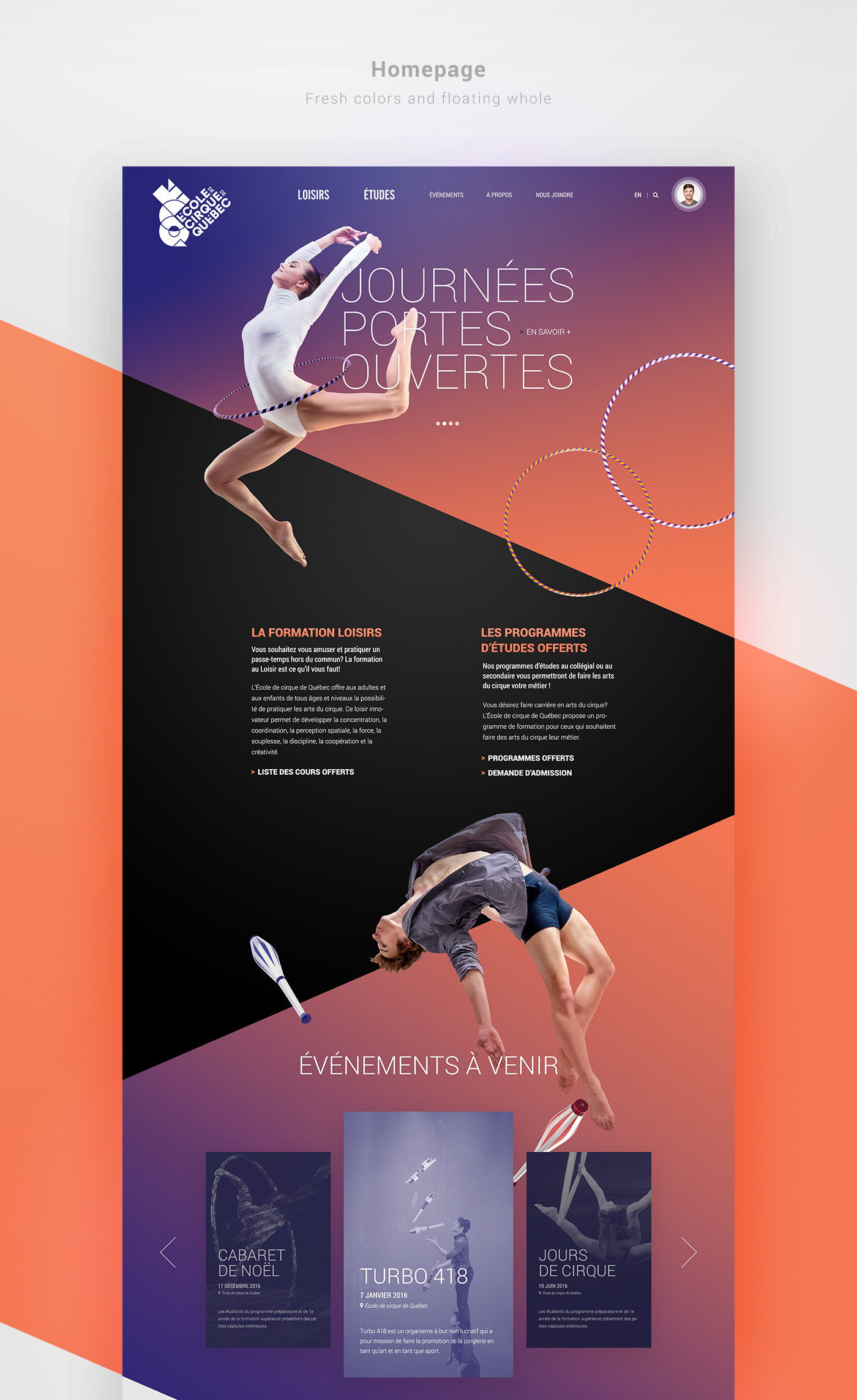 Adobe Portfolio Website Webdesign UI ux app application Interface Circus one-pager school dashboard Quebec Montreal mobile fitness