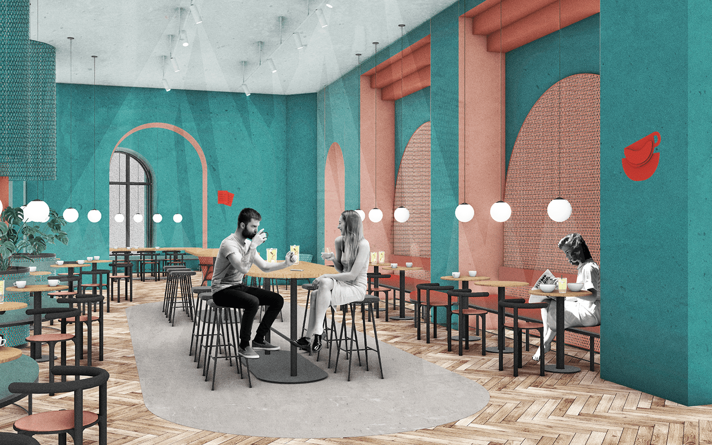 brand identity branding  cafe co working space feminist Food  graphicdesign Interior Architecture interiordesign room concept