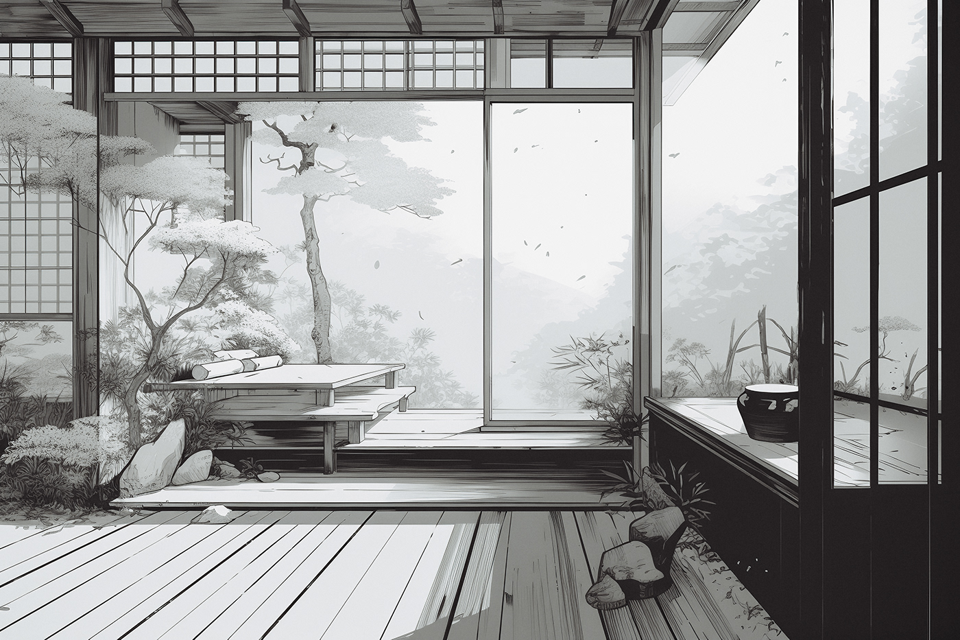 architecture archviz Digital Art  ILLUSTRATION  interior design  japanese manga photoshop Render visualization