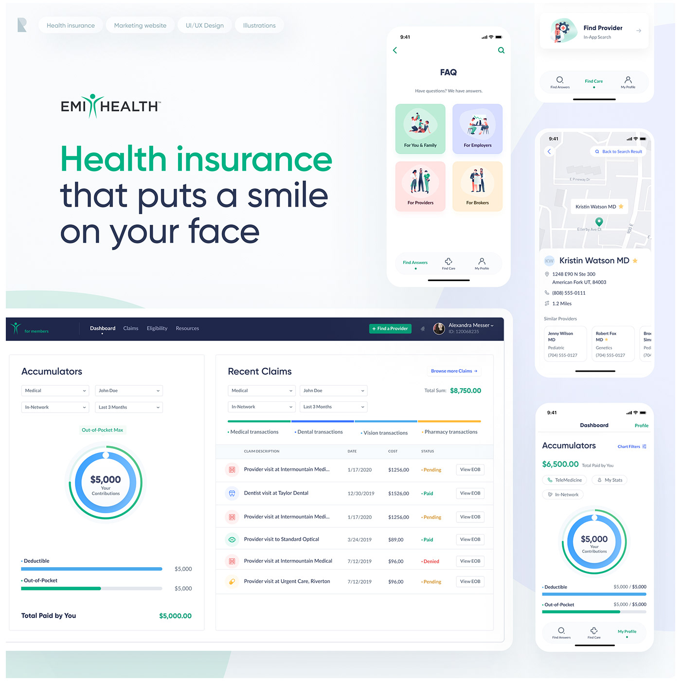 General overview of UX/UI work done for health insurance company EMI Health