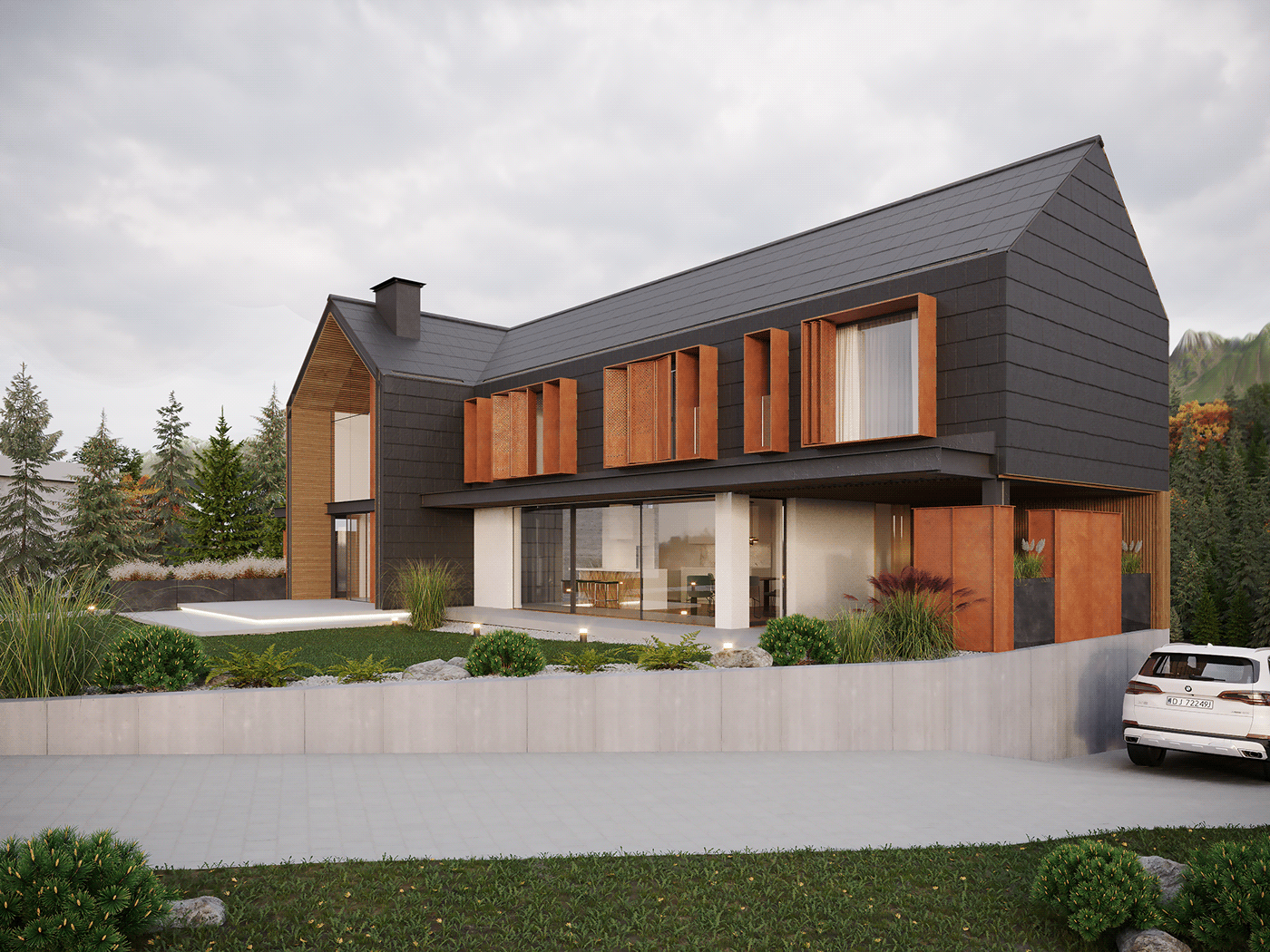 3D Graphics archviz corona renderer Interior Visualization modern house modern interior mountains Renders