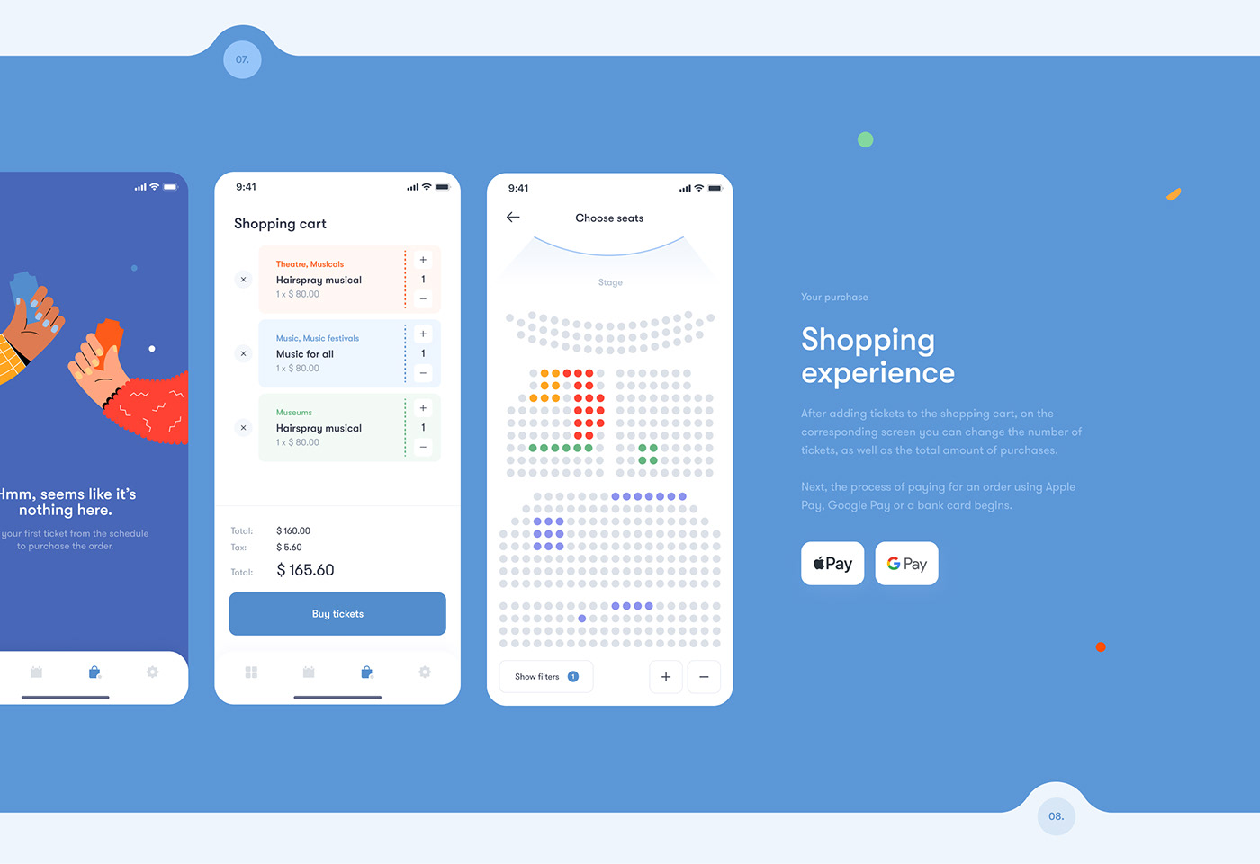 application illustrations interaction mobile prototype Shopping tickets UI ux wireframes