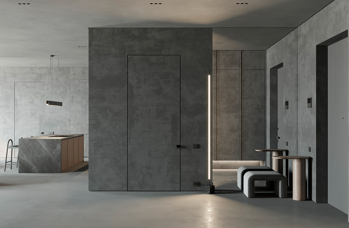 3ds max interior design  kitchen living room modern Render visualization