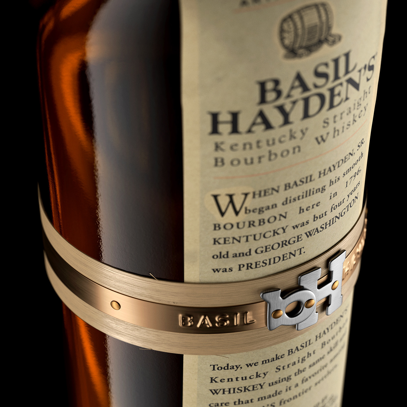 3D alcohol Basil Hayden's bottle CGI Liquid Packaging retouching  Whiskey Whisky