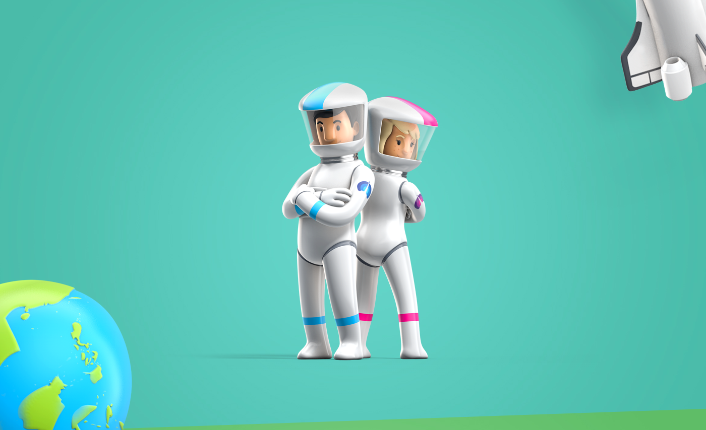characters Space  3D Render presentation scify astronaut Character cartoon spaceship planet