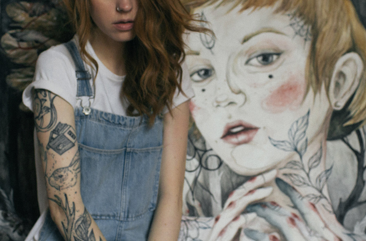 watercolor pencil paint Drawing  process girl face tattoo animals deer