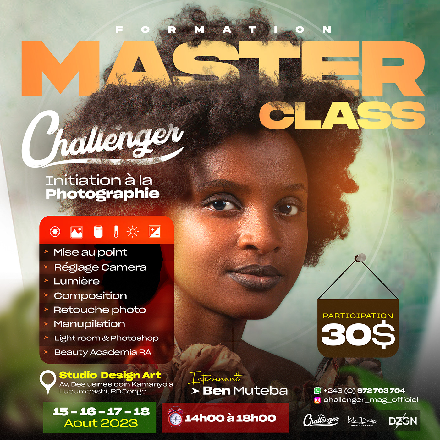 masterclass designer Lubumbashi Flyer Design mockups brand identity Graphic Designer Adobe Photoshop Social media post