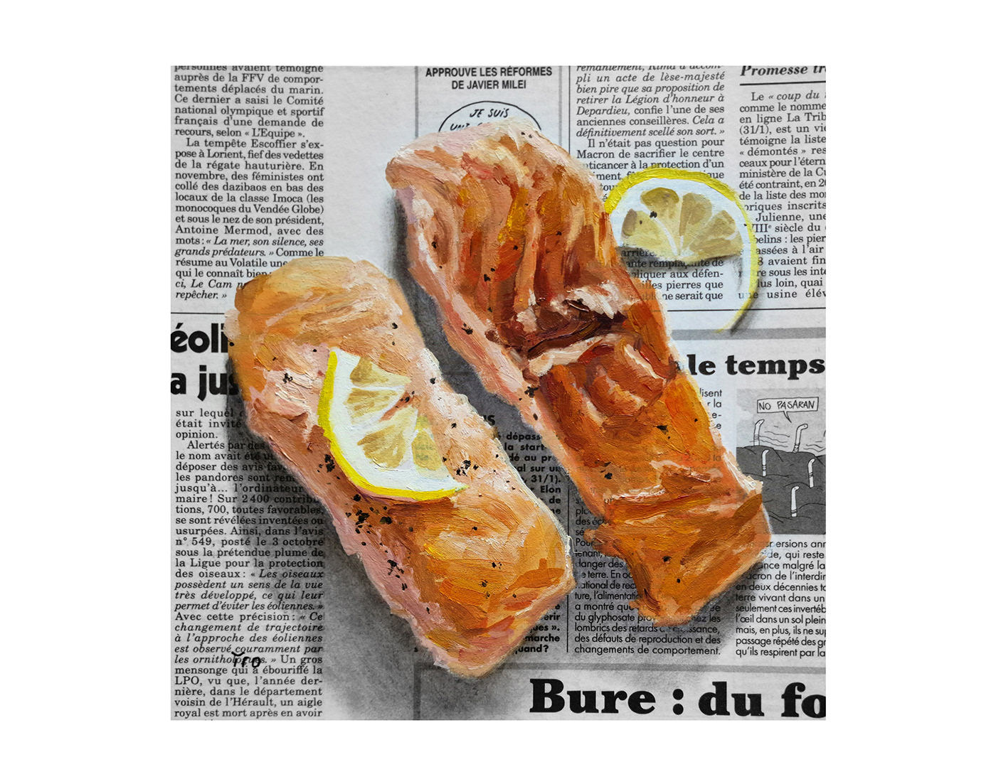 fish Food  salmon seafood restaurant menu painting   ILLUSTRATION  contemporary art Oil Painting