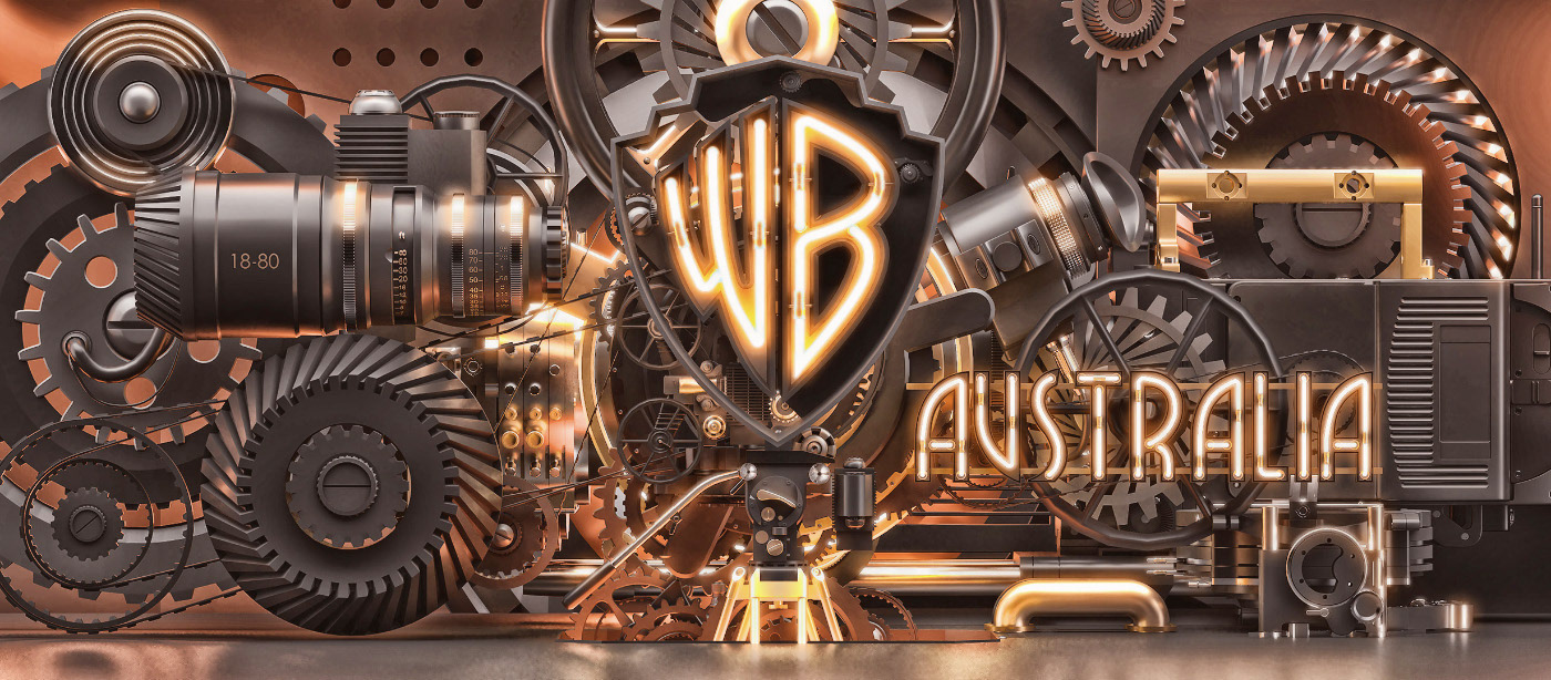 Warner Bros. warner bros Australia Mural STEAMPUNK Film   Cinema art neon 3D Type