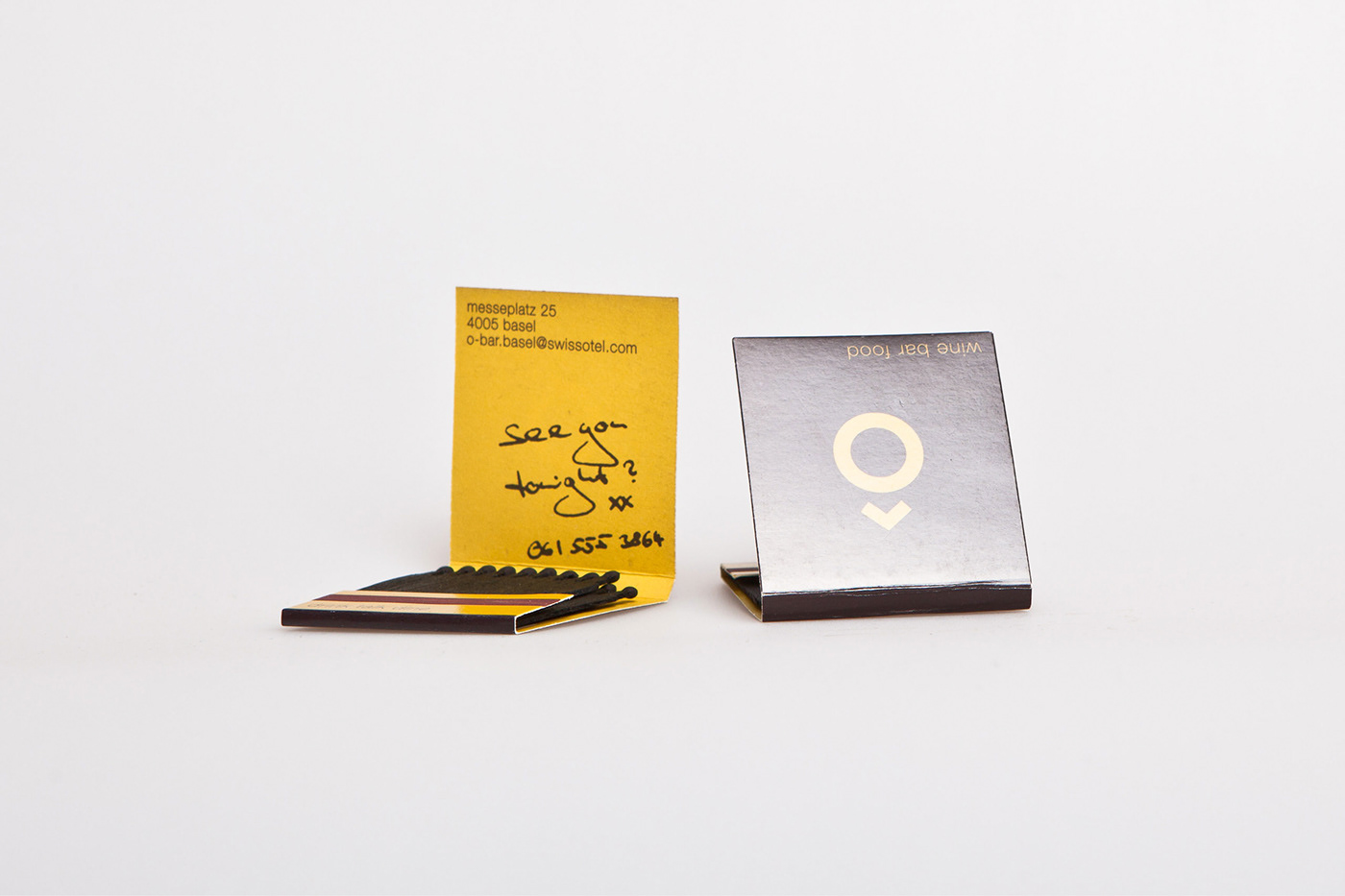 ô bar Switzerland swiss Basel bar minimalist flyer business card Menu Card logo Matchbook