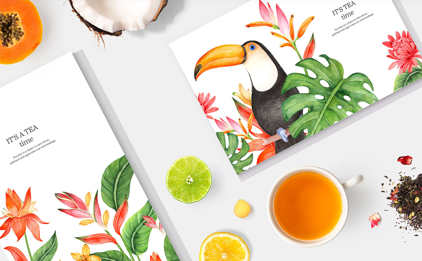 Tropical tea package design ILLUSTRATION  package design  branding inspiration hand drawing beauty concept
