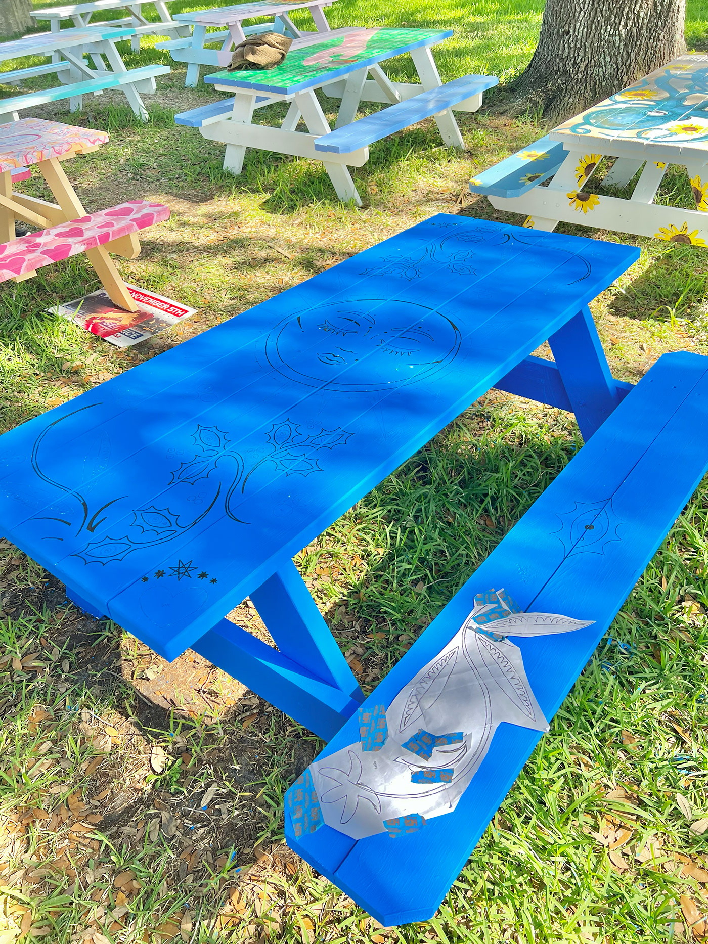 public art painting   Picnic Table Mural protection community blue