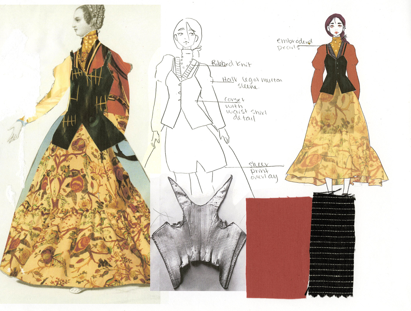 17th Century woman Timetravel Fashion  collage narrative outfit design creative ILLUSTRATION 