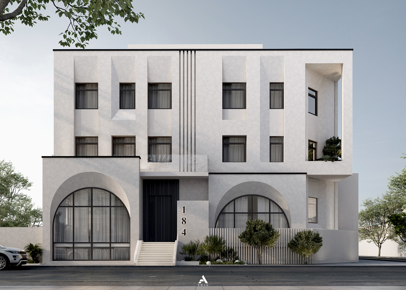 Villa modern minimal arches exterior Kuwait facade design house visualization