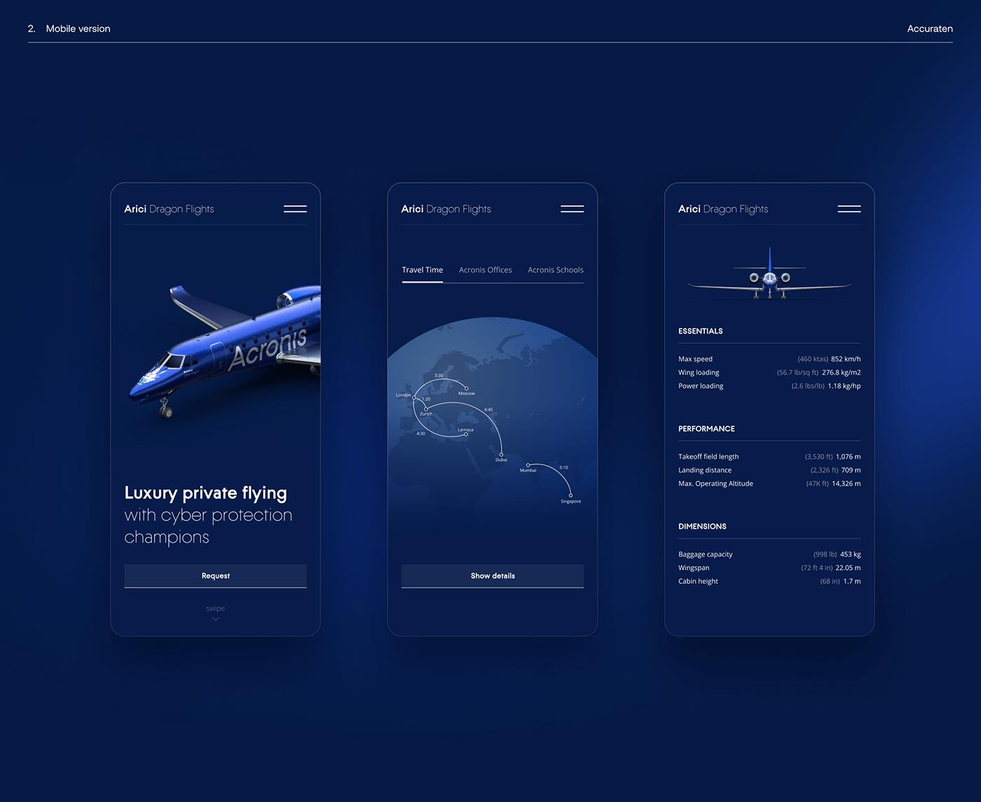 Mobile version for premium design website for airplane
