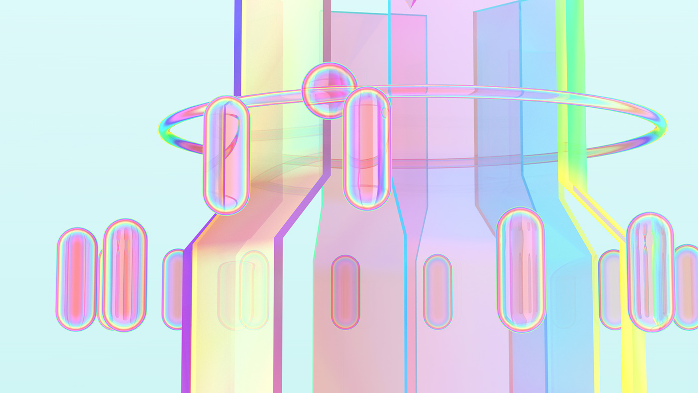 machine mechanics simulation 3D Render gradient rainbow iridescent material reflection