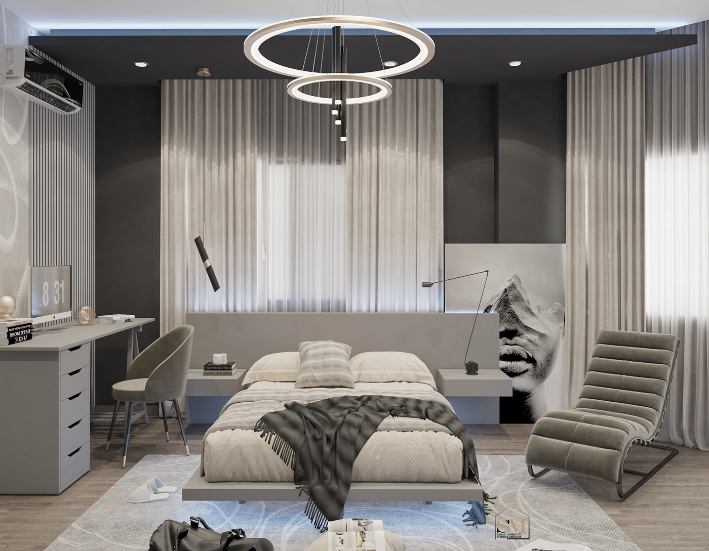 room 3D visualization interior design  modern design grey boyroom