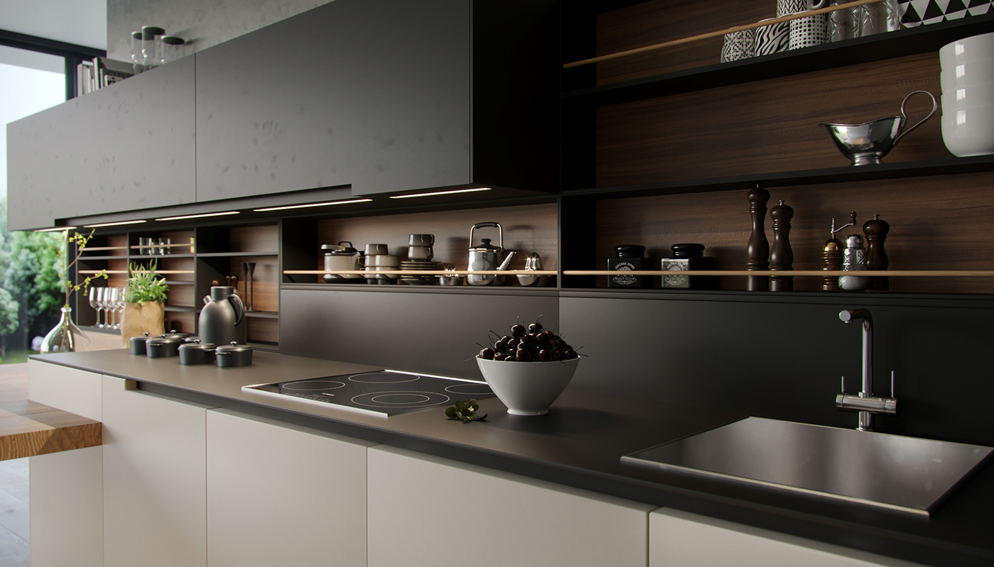 Render Interior kitchen poliform 3D corona 3dmax
