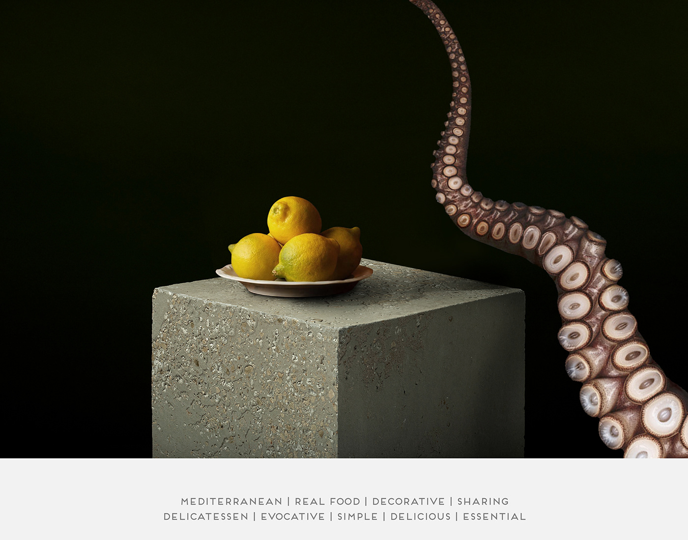 Food  branding  mediterranean art cuisine gastronomy octopus postcards collage gourmet