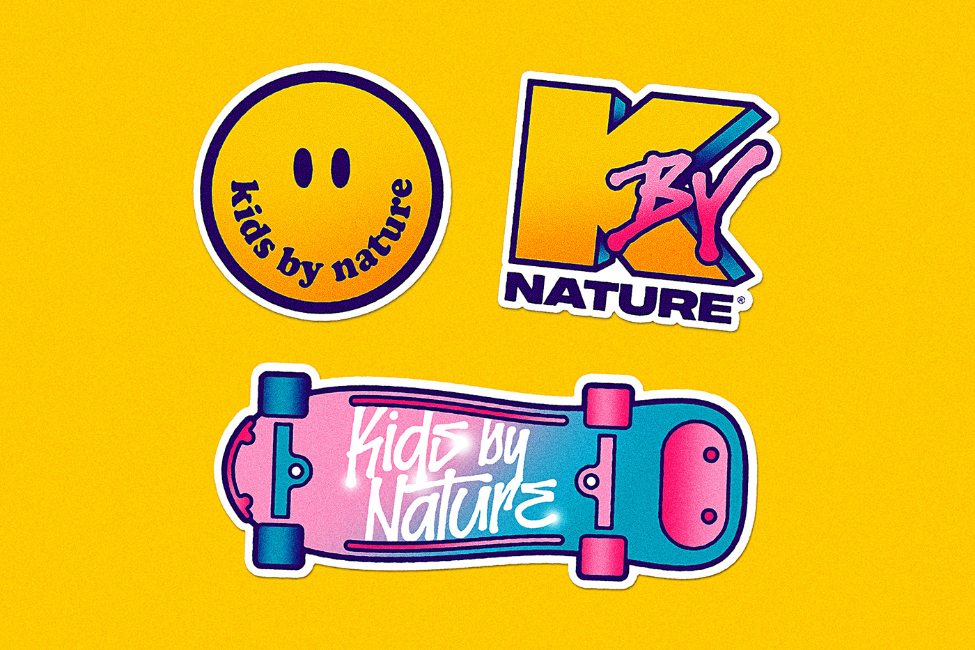 90s brand assets colorful festival Graphics Kit kids by nature logo spoof memorabilia skateboard summer