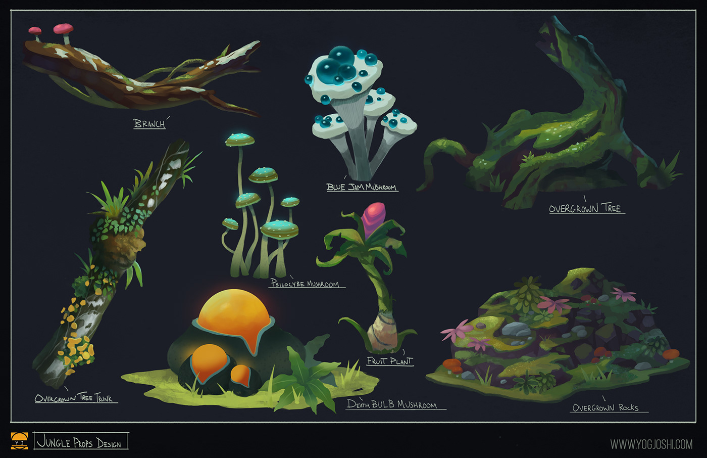jungle game design  props Mushrooms Fungi asset wild overgrown forest Flowers