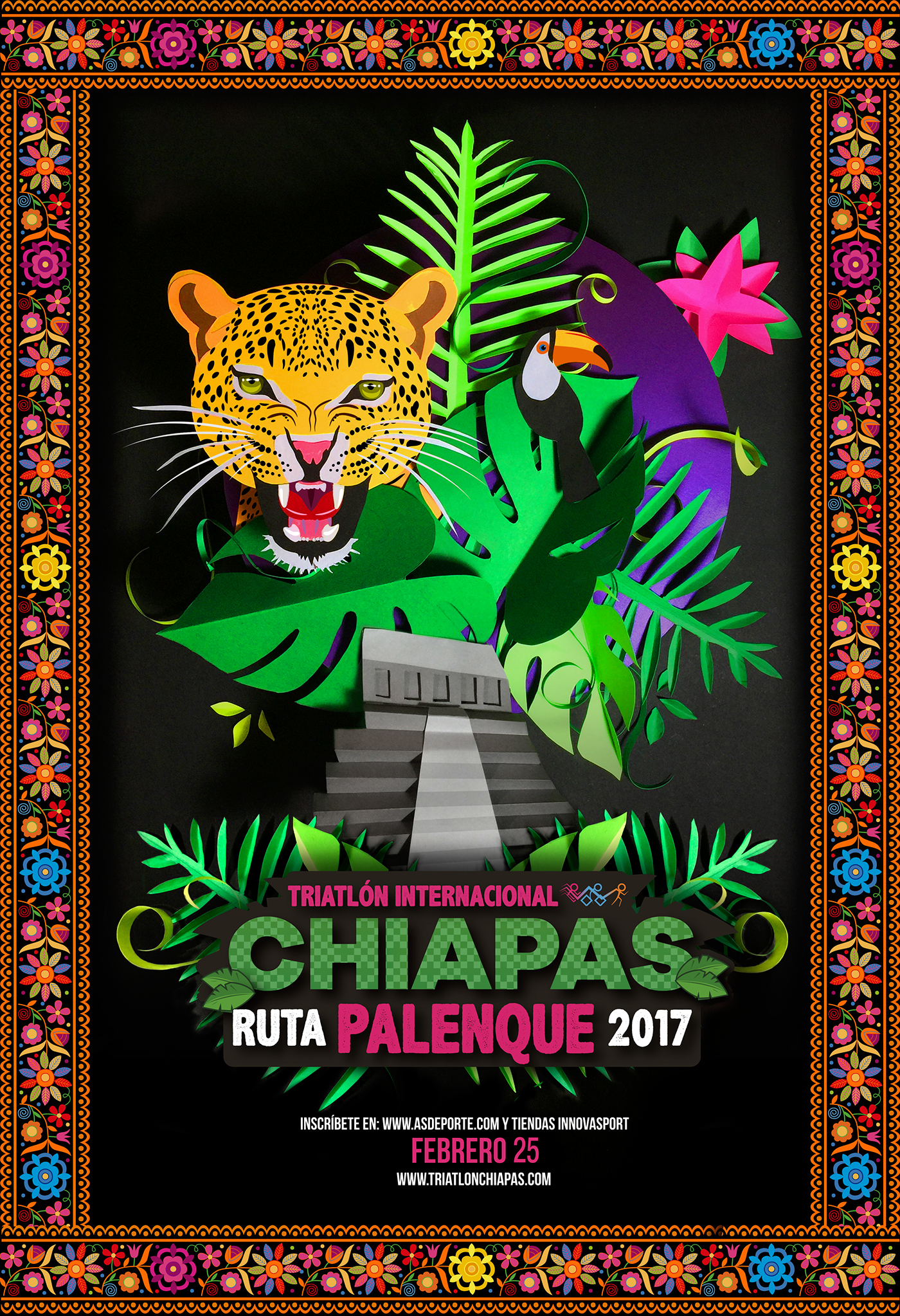 paper sculpt poster editorial design  Triathlon chiapas mexico