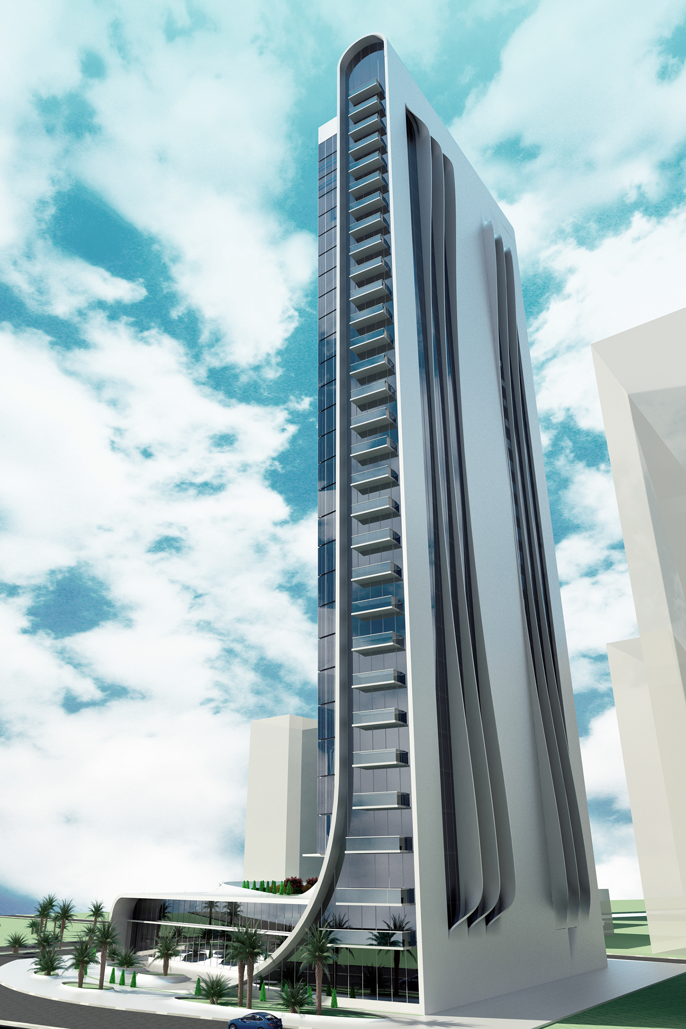 Office tower building Stil bend crease glass corian concrete concept izmir skyscraper residential house