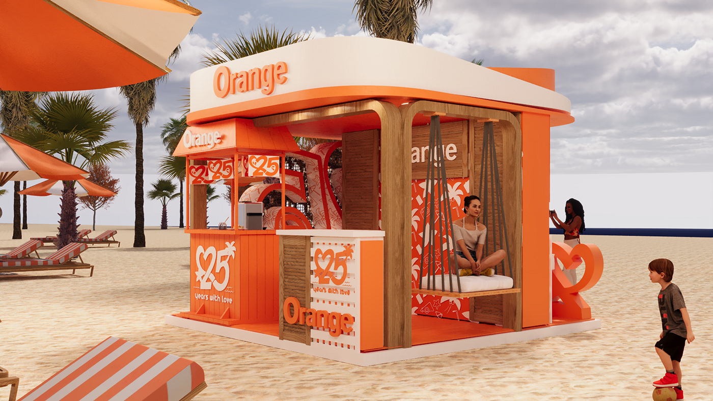 orange summer beach booth Sahel activation Stand expo sea