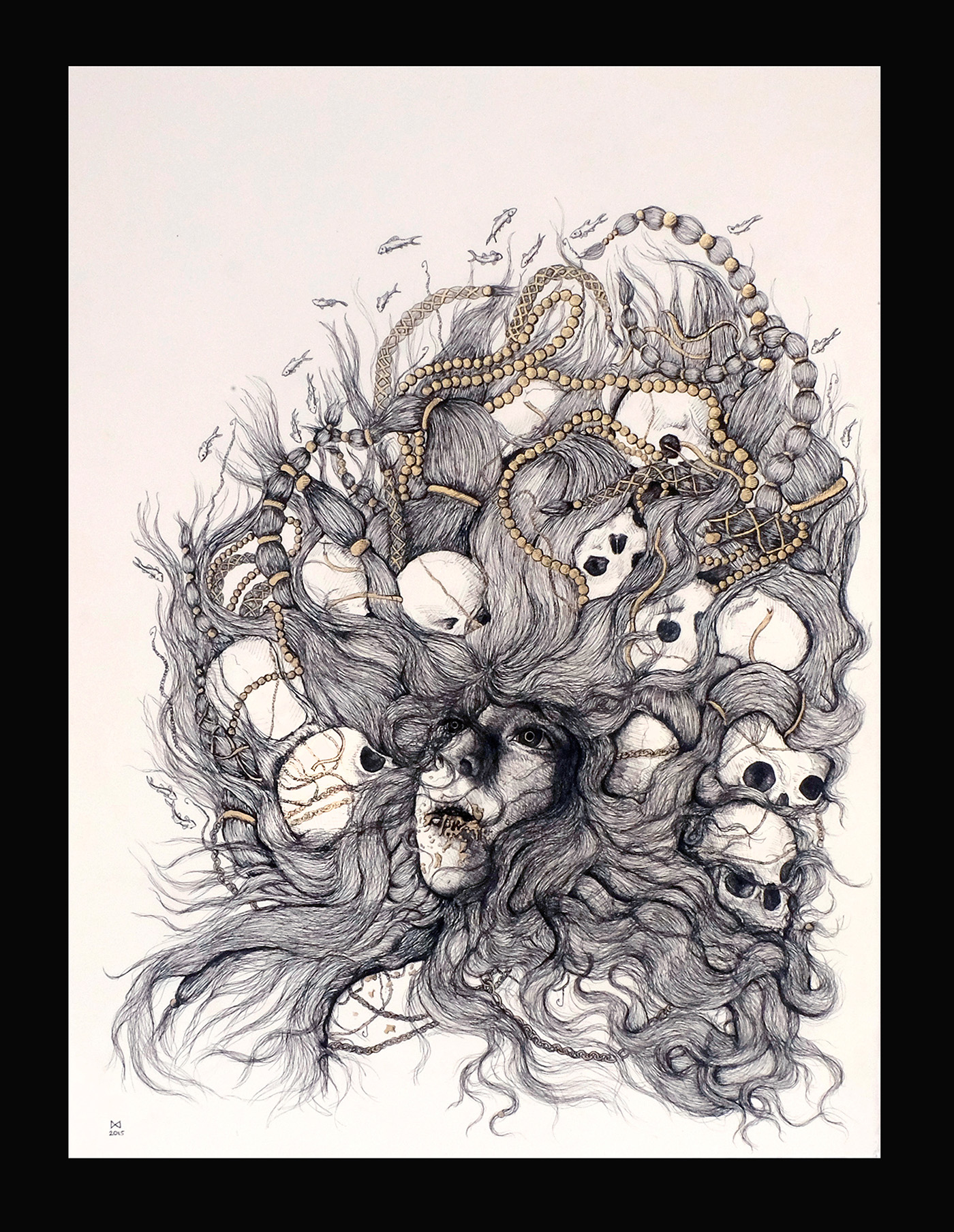 witch myth legand female ink death skulls dark Ocean mermaid creepy draw design tattoo portrait