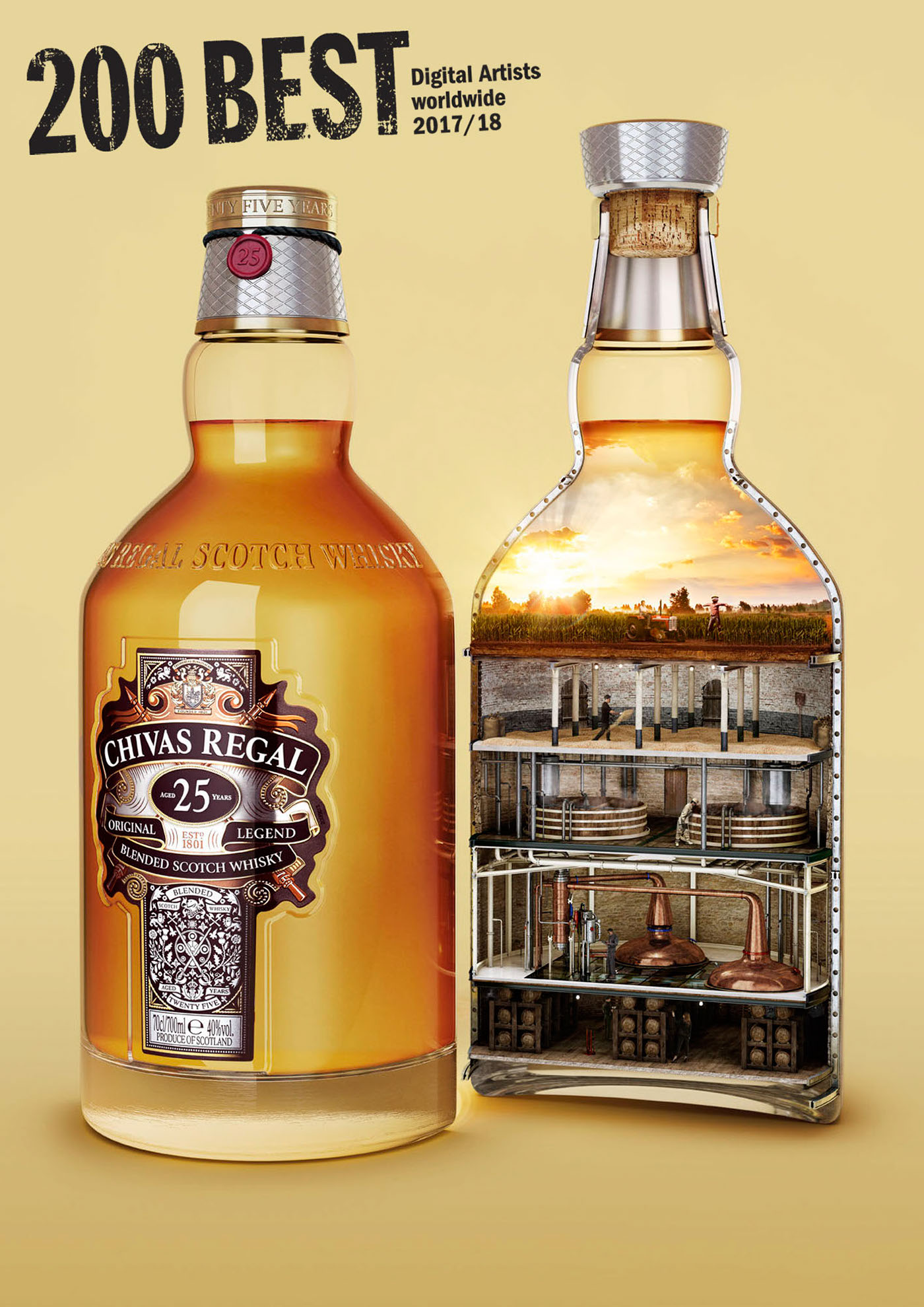 chivas regal bottle drink alcohol CGI 3D glass Production cross-section process print concept design
