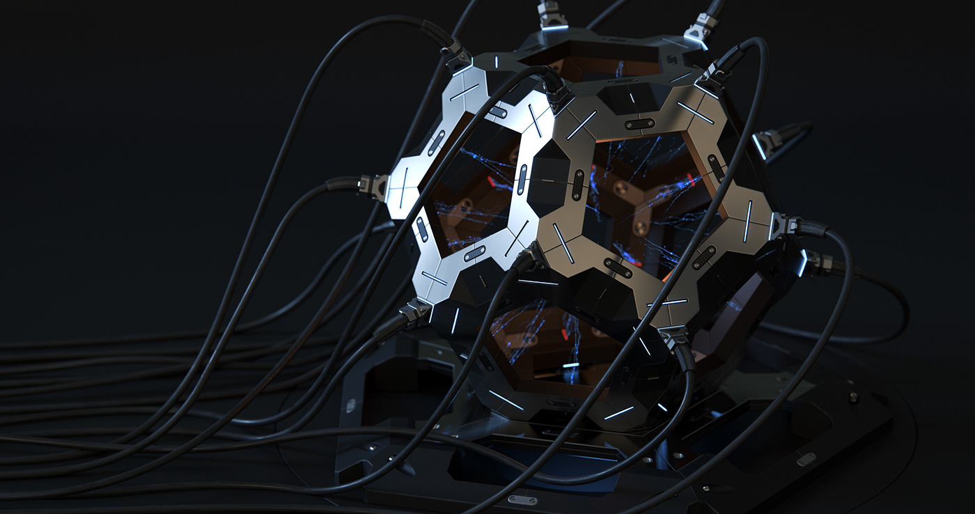 dodecahedron octane cinema 4d Raphael Rau Silverwing Sci Fi cables metal hyperrealism maxon