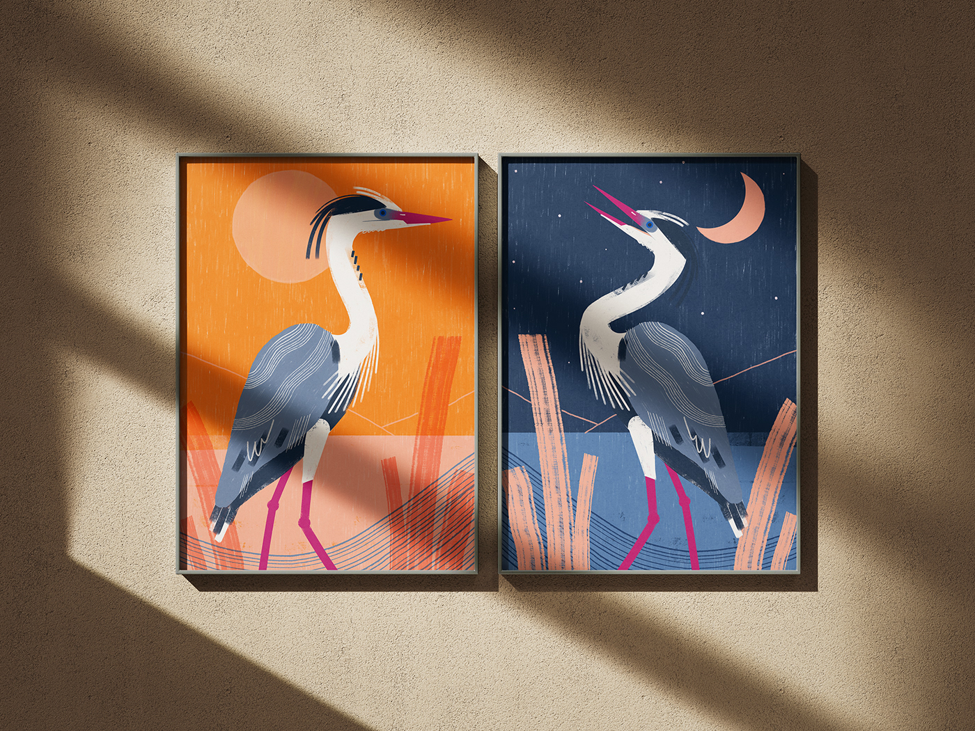 animals bird heron Nature Digital Art  licensing ILLUSTRATION  merchandise homedecor artwork