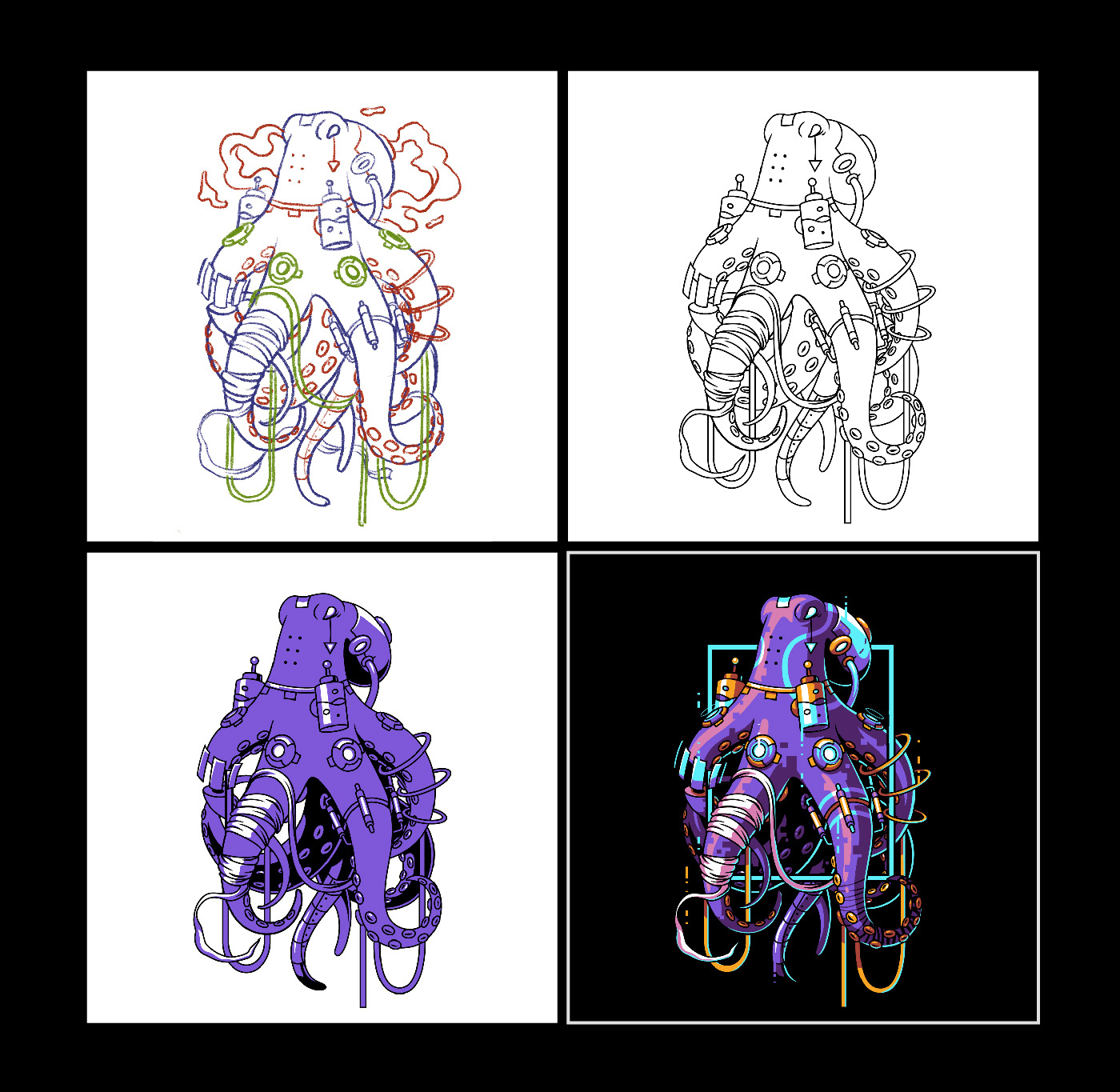 octopus animal robotic robot tentacles ILLUSTRATION  vector apparel violet tshirt