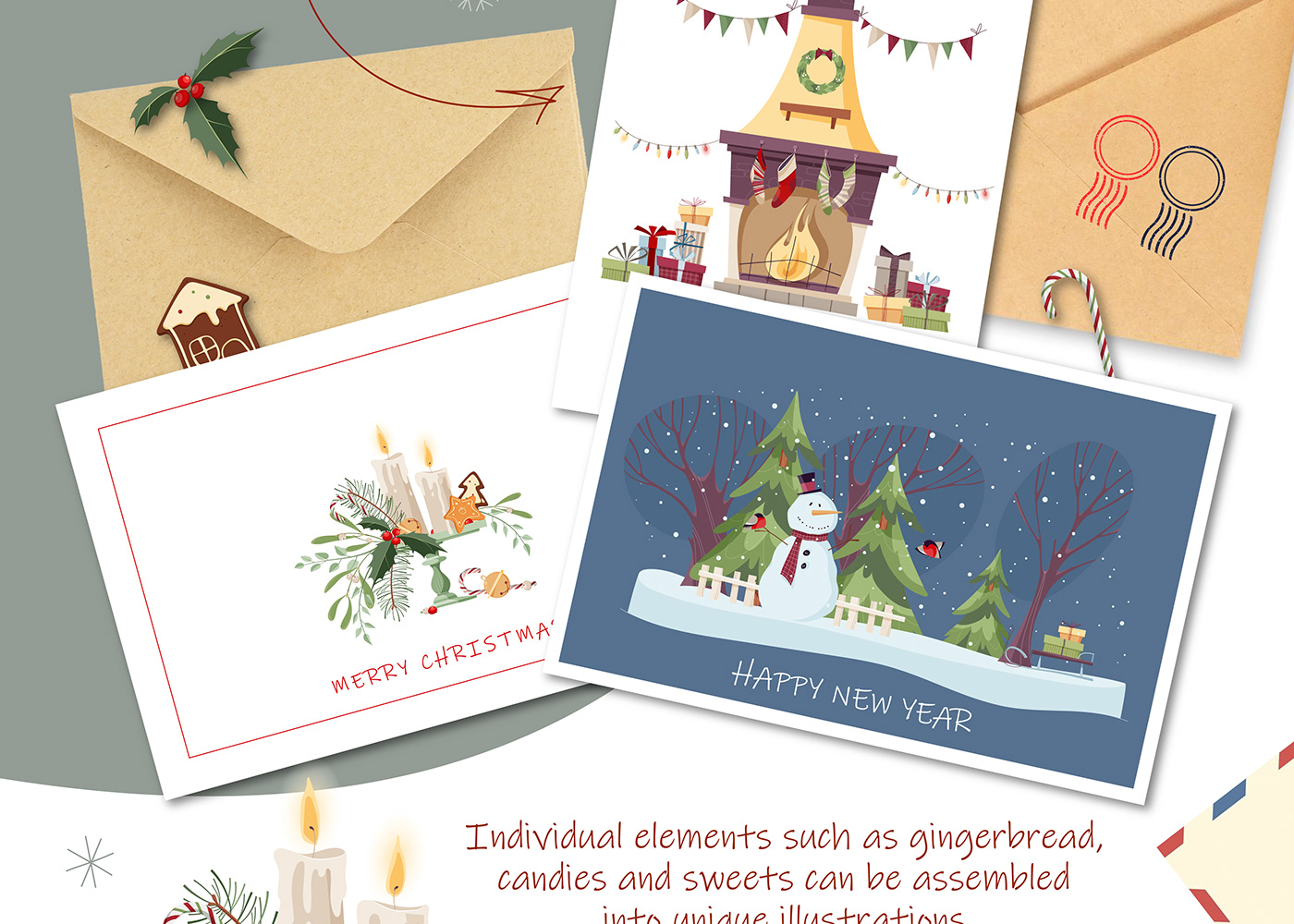 new year Holiday ILLUSTRATION  cartoon christmas card xmas card sticker stickers pack Merry Christmas